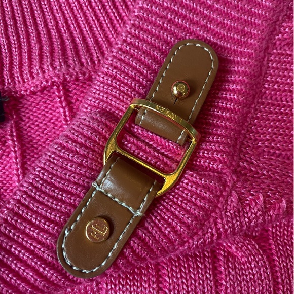 Ralph Lauren Pink Cable Knit Sweater leather buckle Boatneck Medium - Picture 4 of 8
